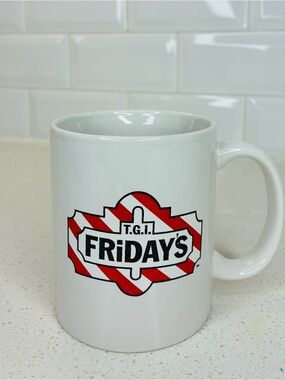 Vintage TGI Fridays Mug Ceramic White Red Coffee Novelty Advertising